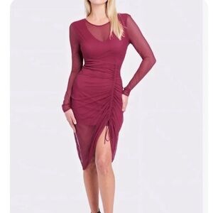 bebe Burgundy Long Sleeve Dress